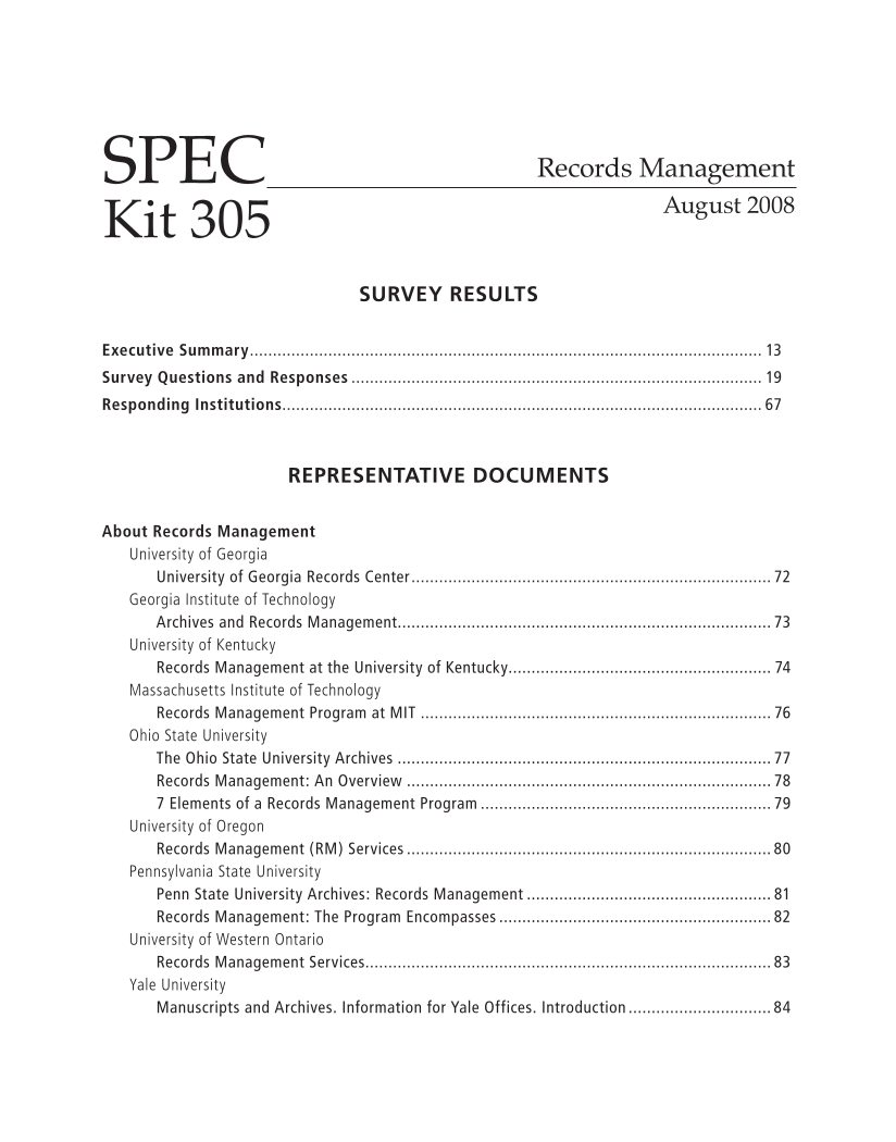 SPEC Kit 305: Records Management (August 2008) page 5