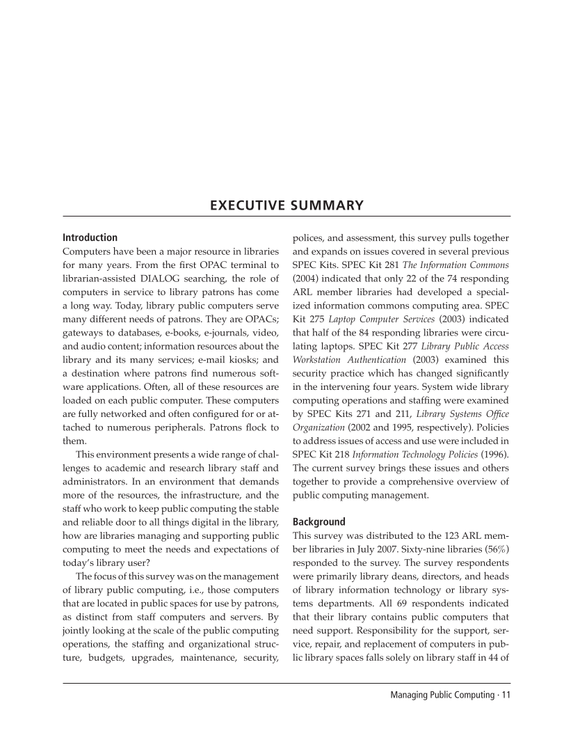 SPEC Kit 302: Managing Public Computing (November 2007) page 11