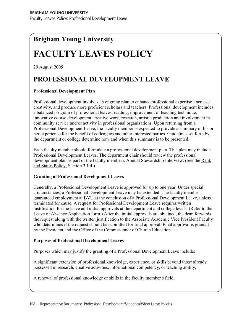 SPEC Kit 315: Leave and Professional Development Benefits (December 2009) page 108