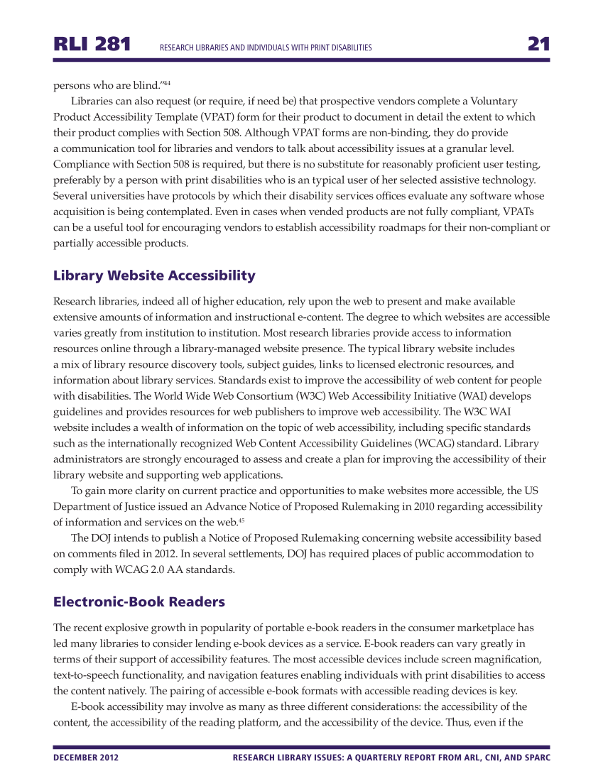 Research Library Issues, no. 281 (Dec. 2012): Special Issue on Services to Patrons with Print Disabilities page 21