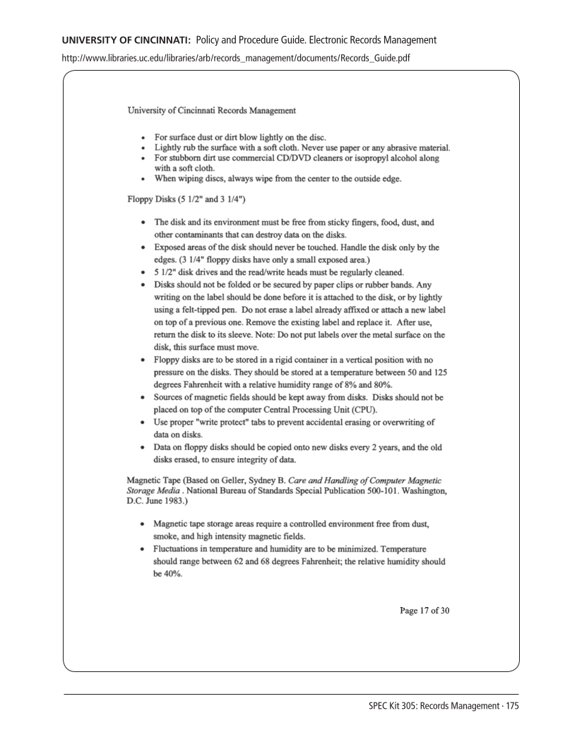 SPEC Kit 305: Records Management (August 2008) page 175