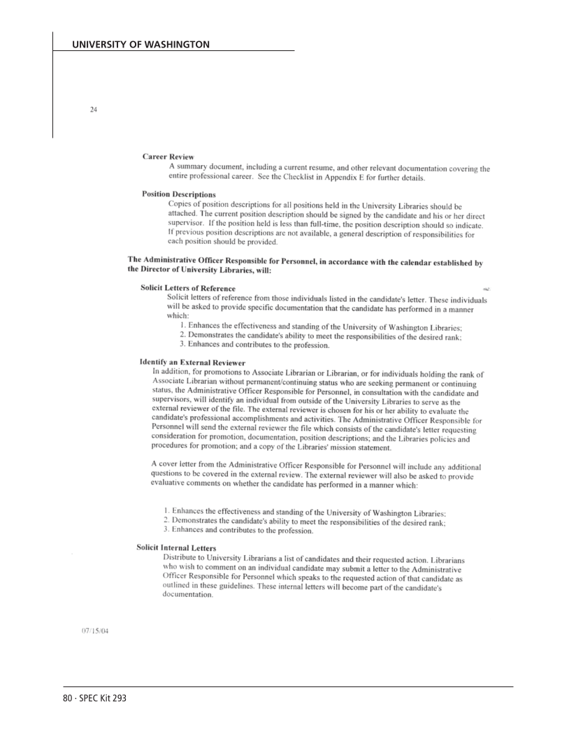 SPEC Kit 293: External Review for Promotion and Tenure (August 2006) page 80