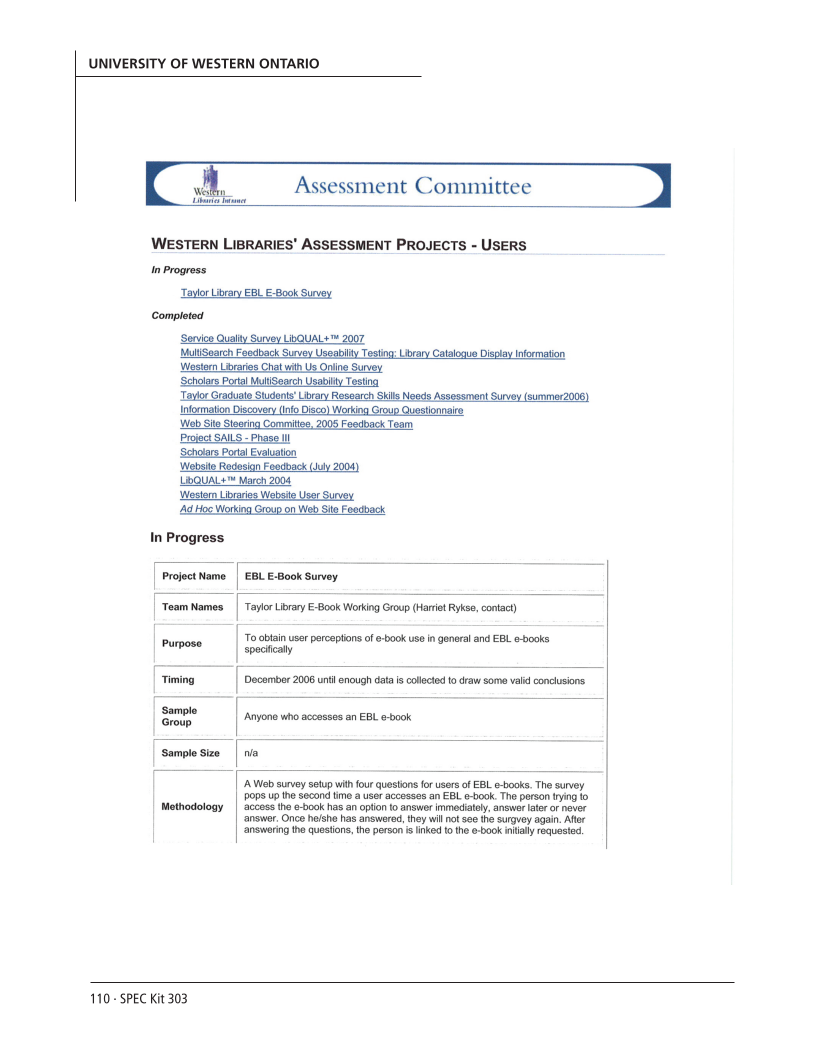 SPEC Kit 303: Library Assessment (December 2007) page 110