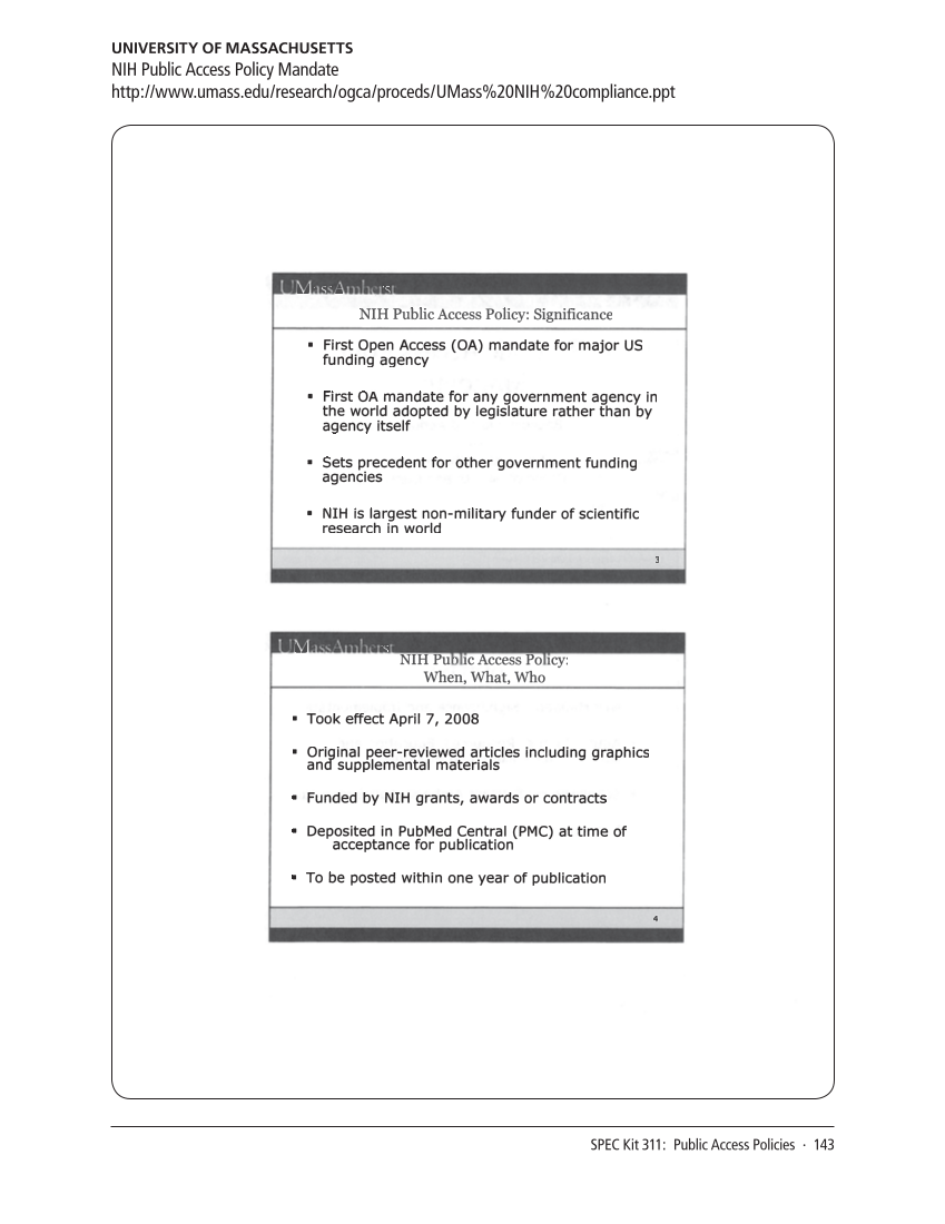 SPEC Kit 311: Public Access Policies (August 2009) page 143