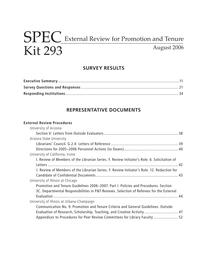 SPEC Kit 293: External Review for Promotion and Tenure (August 2006) page 5