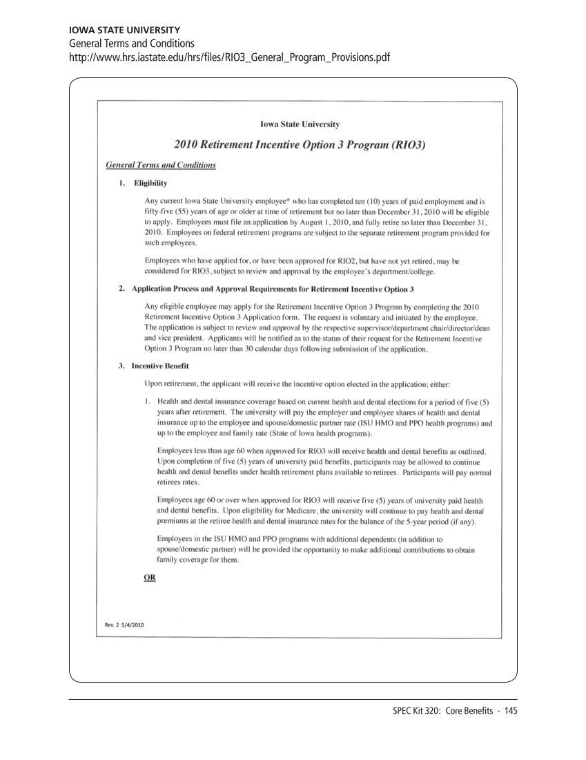 SPEC Kit 320: Core Benefits (November 2010) page 145