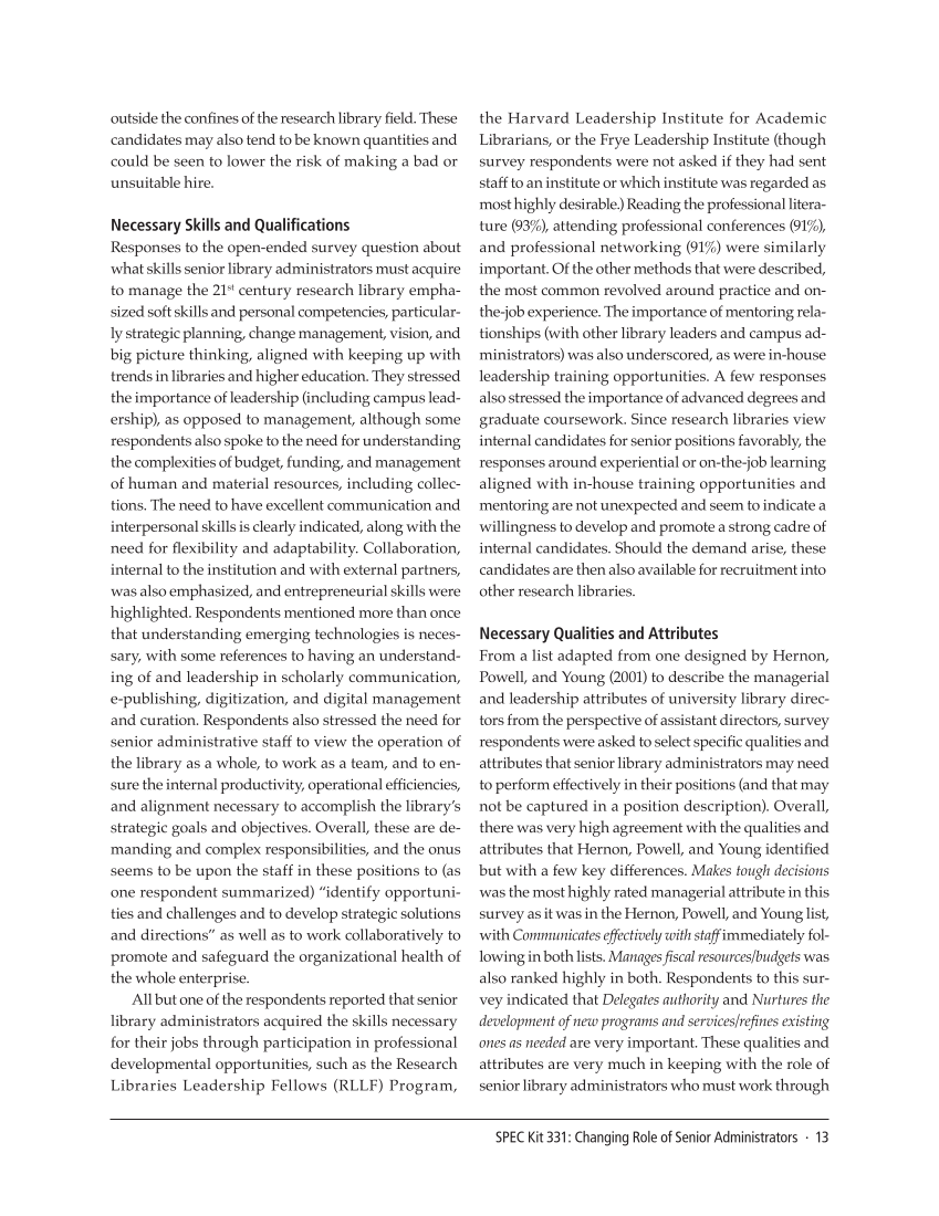 SPEC Kit 331: Changing Role of Senior Administrators (October 2012) page 13